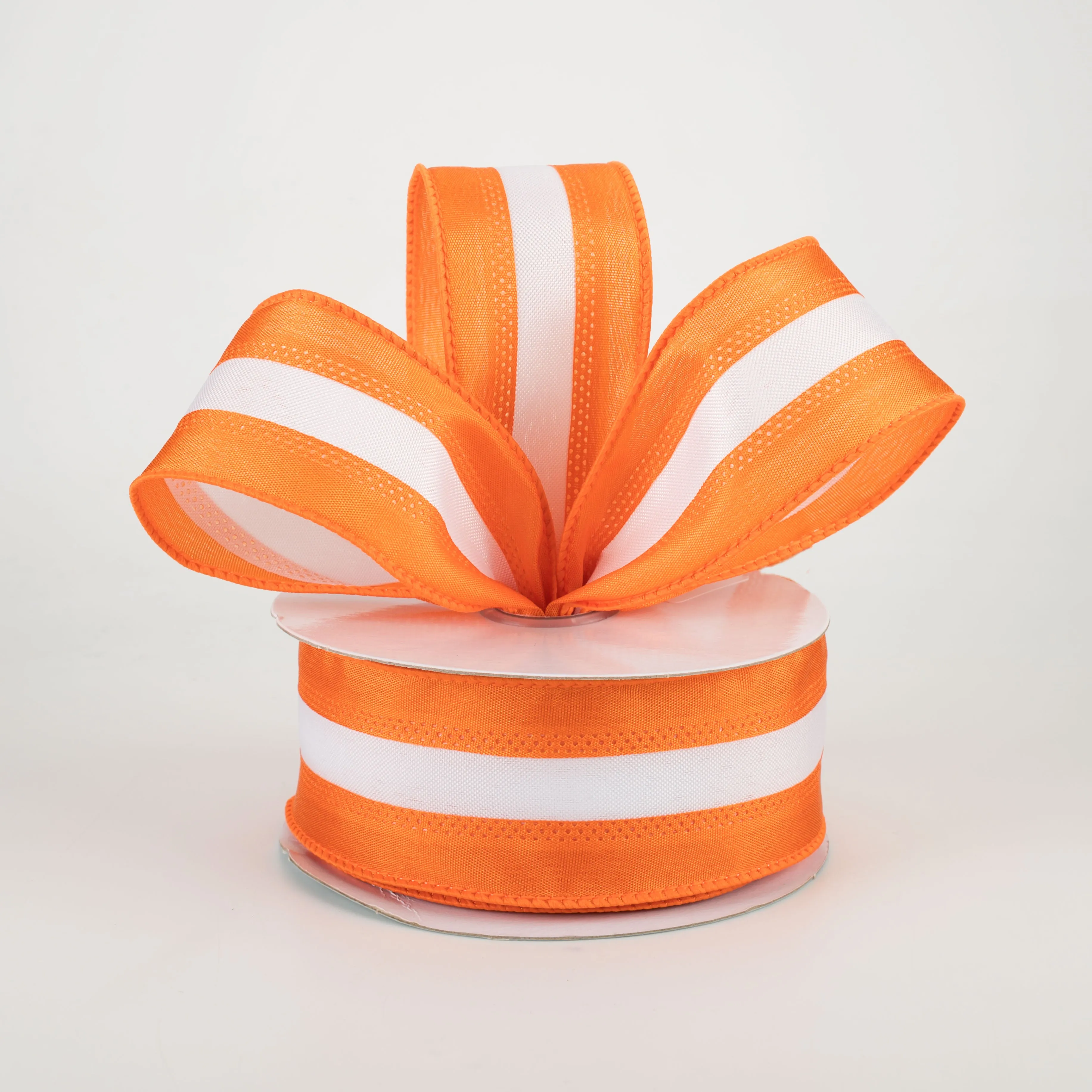 1.5" Satin Team Stripe Ribbon: Burnt Orange & White (10 Yards)