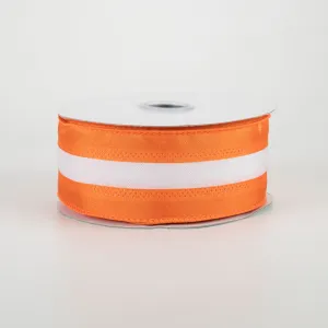 1.5" Satin Team Stripe Ribbon: Burnt Orange & White (10 Yards)