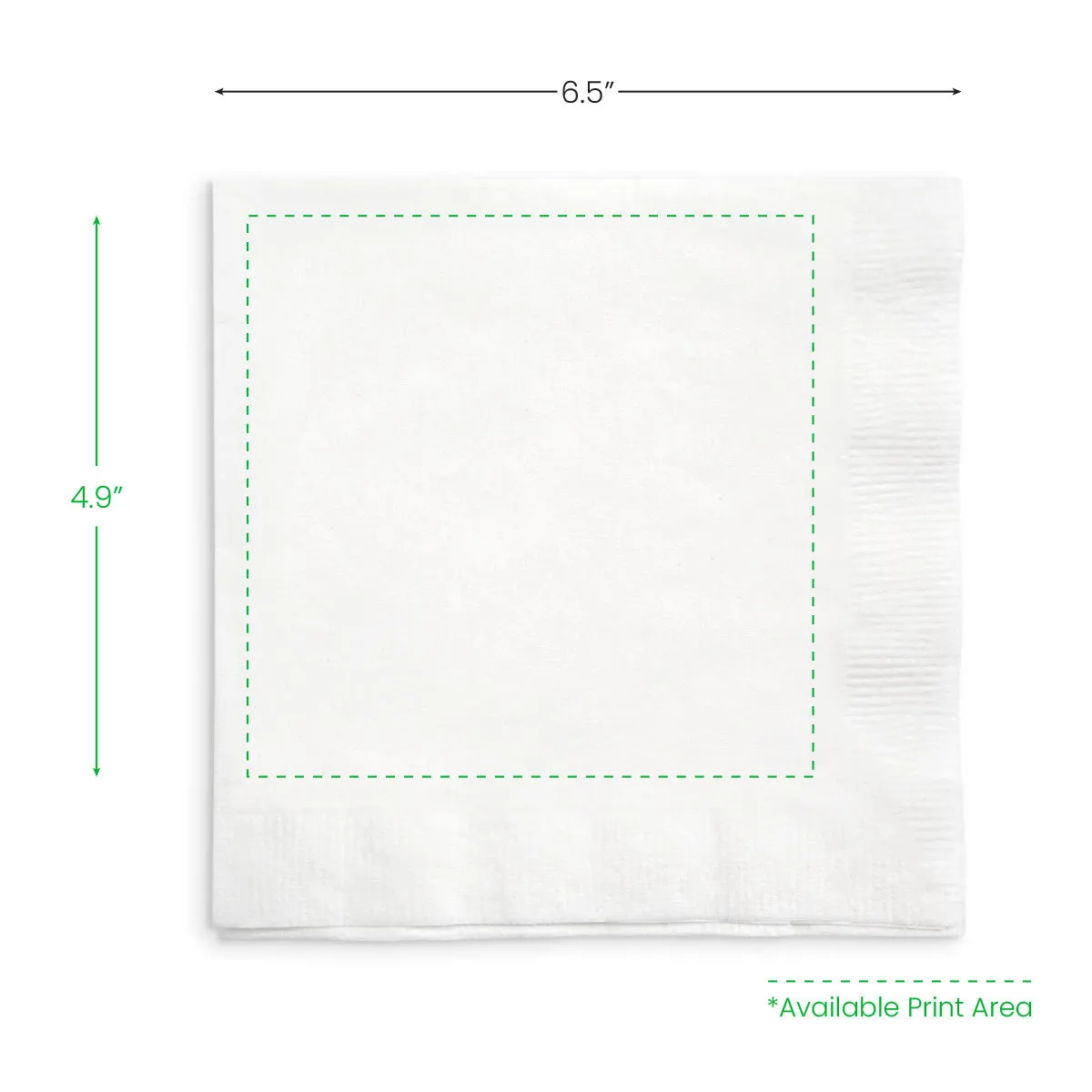 6.5" X 6.5" 3 Ply Custom Beverage Napkin, White
