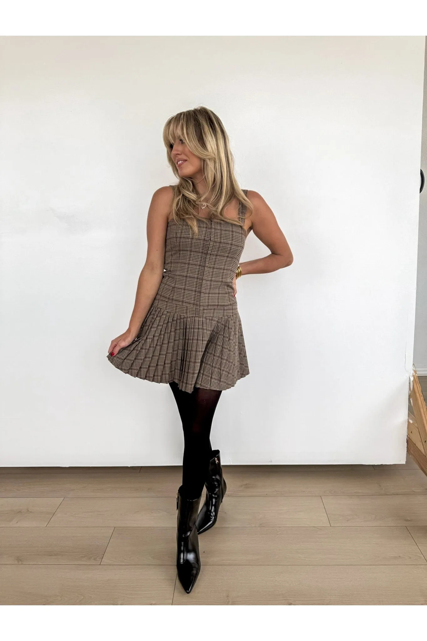 Autumn Breeze Pleated Mini Dress