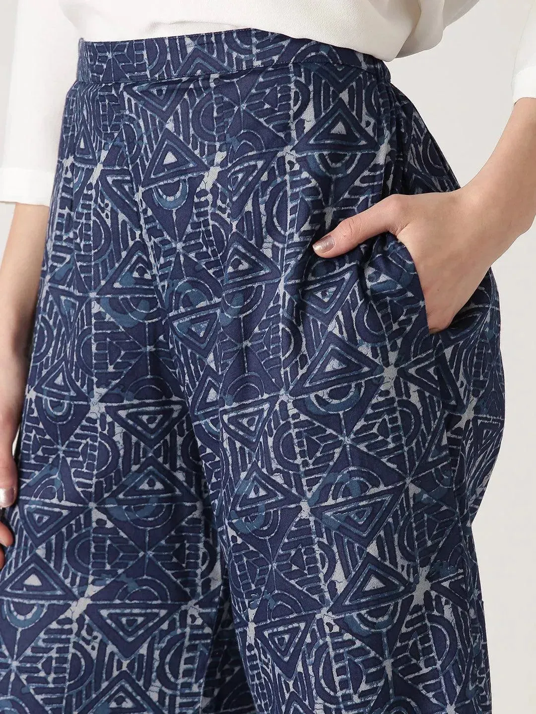 Blue Abstract Cotton Palazzos