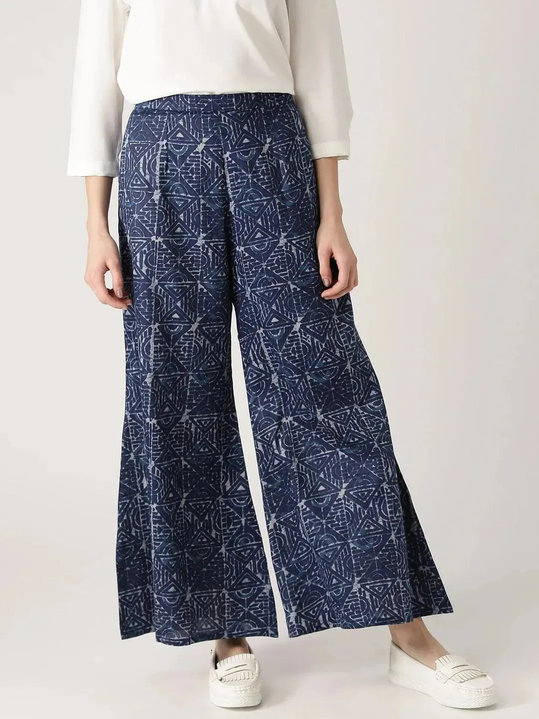 Blue Abstract Cotton Palazzos