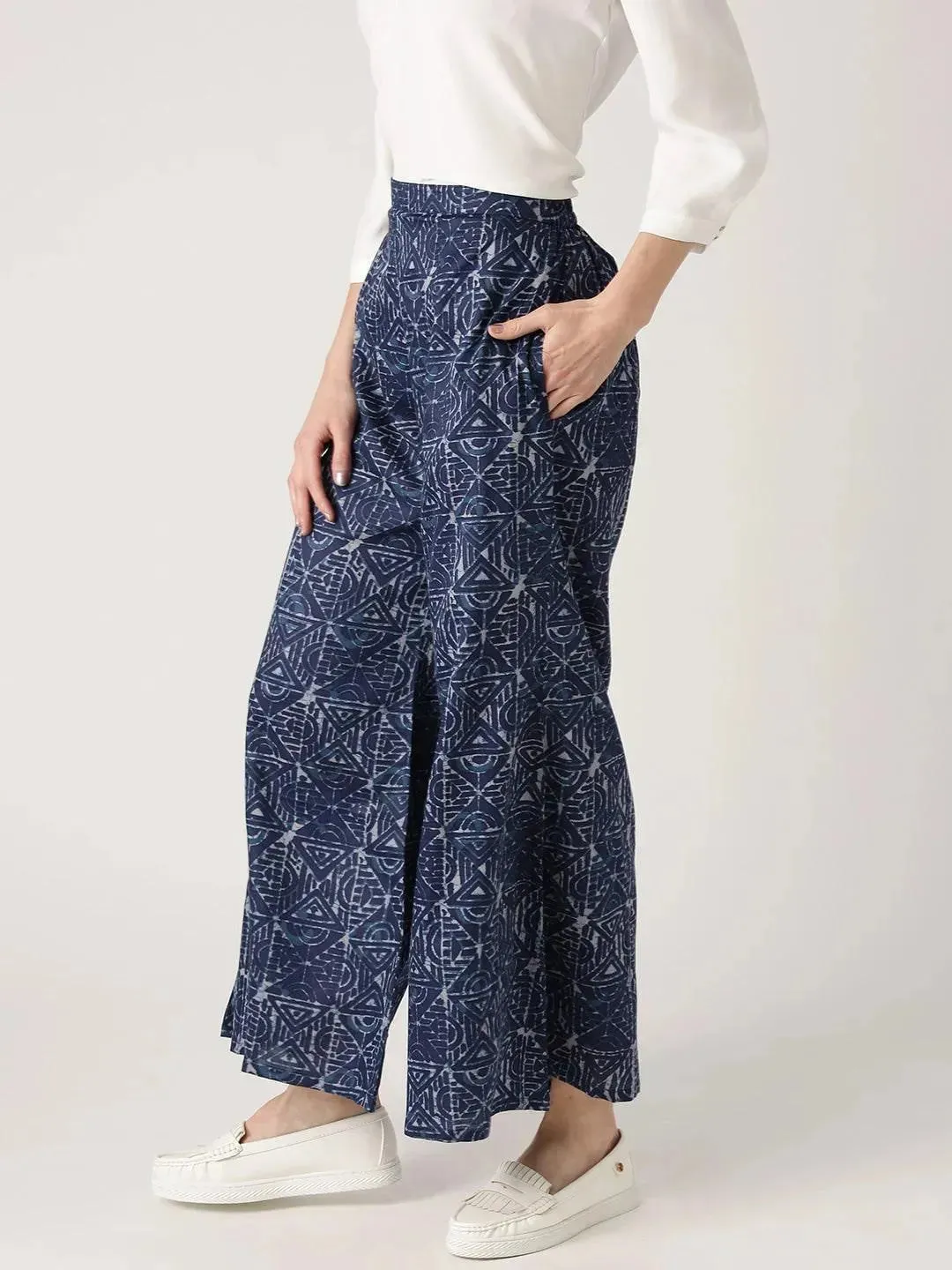 Blue Abstract Cotton Palazzos