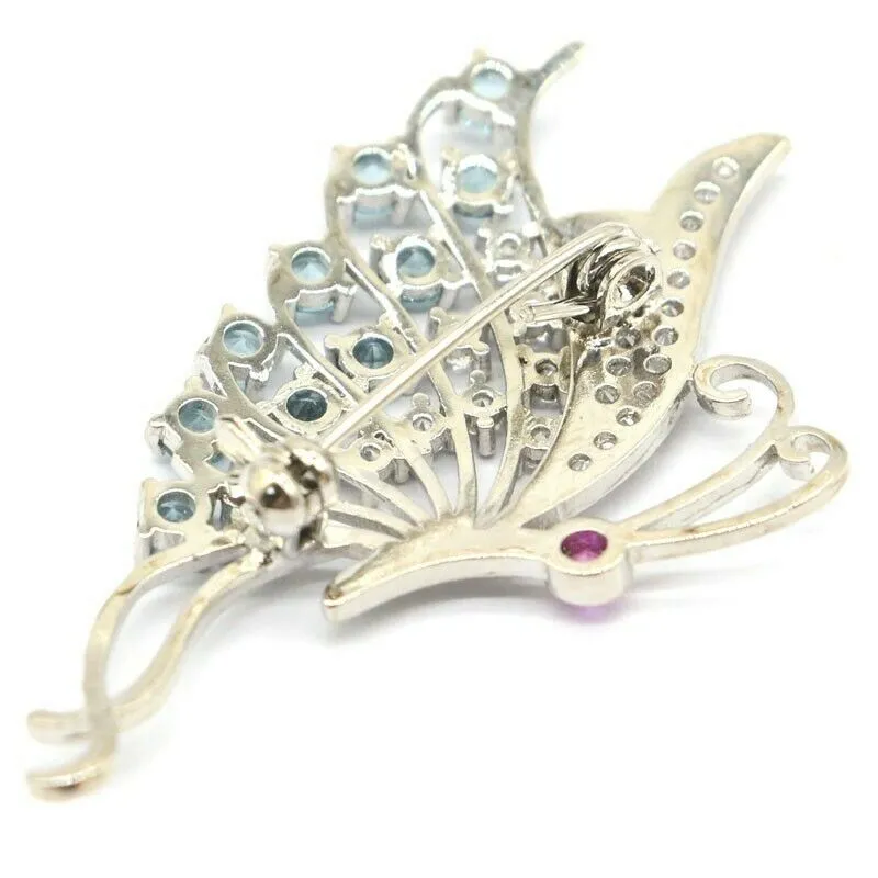 Butterfly Shape London Blue Tourmaline Brooch