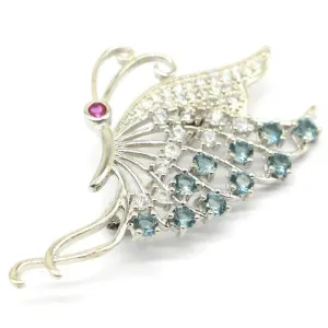 Butterfly Shape London Blue Tourmaline Brooch