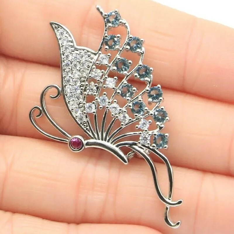 Butterfly Shape London Blue Tourmaline Brooch