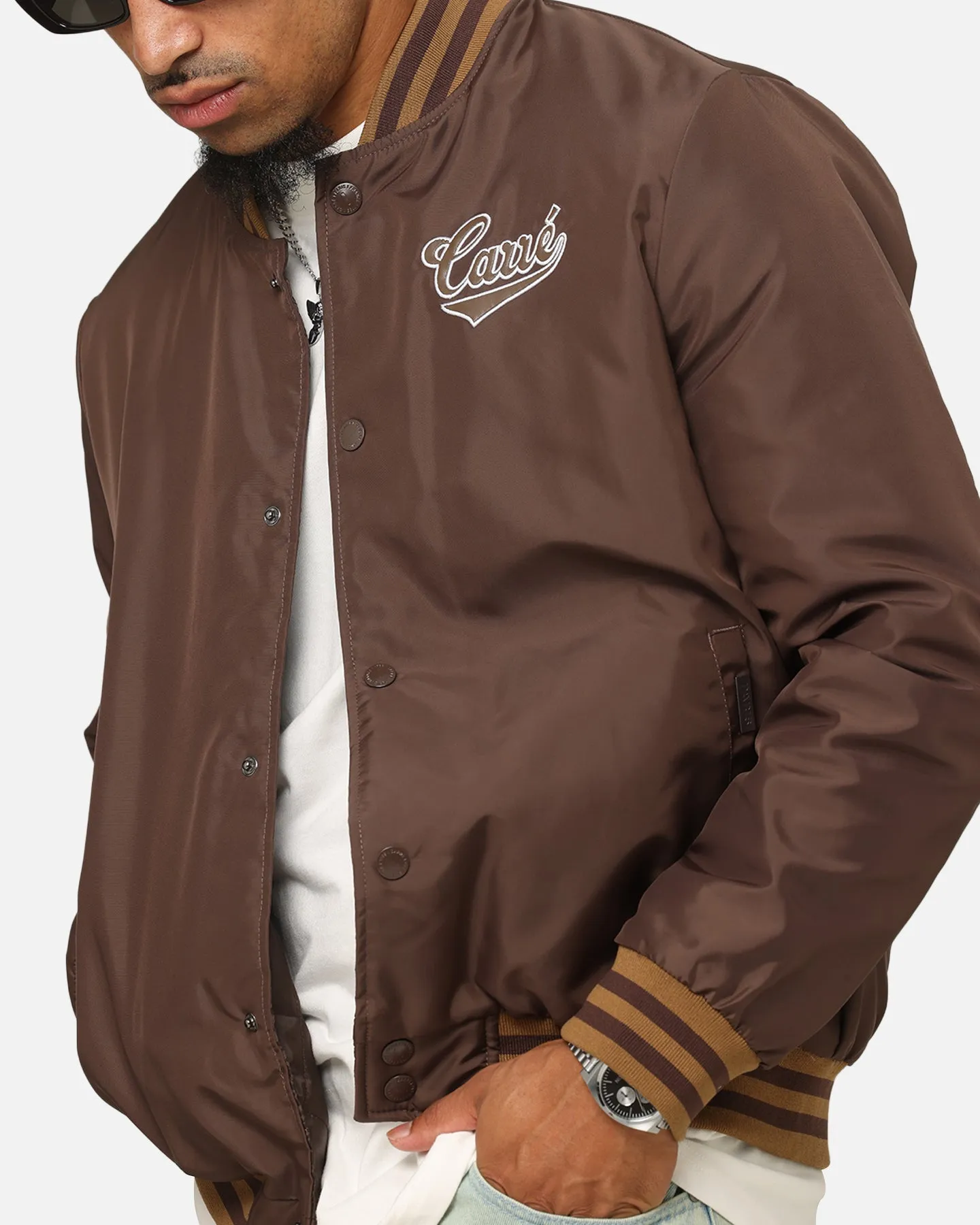 Carre Team Puffer Varsity Jacket Brown