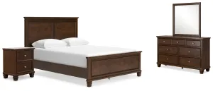 Danabrin Queen Panel Bed with Mirrored Dresser and Nightstand in Brown