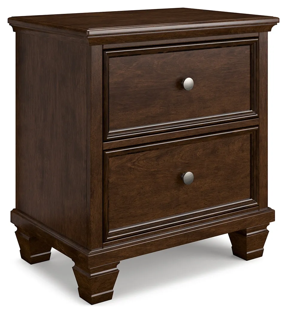 Danabrin Queen Panel Bed with Mirrored Dresser and Nightstand in Brown