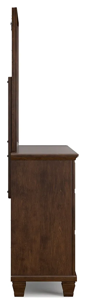 Danabrin Queen Panel Bed with Mirrored Dresser and Nightstand in Brown
