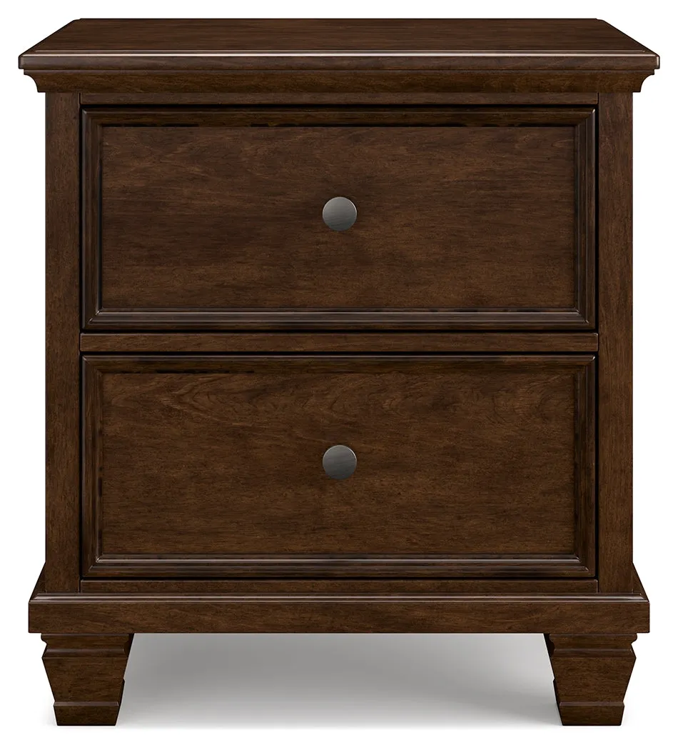 Danabrin Queen Panel Bed with Mirrored Dresser and Nightstand in Brown