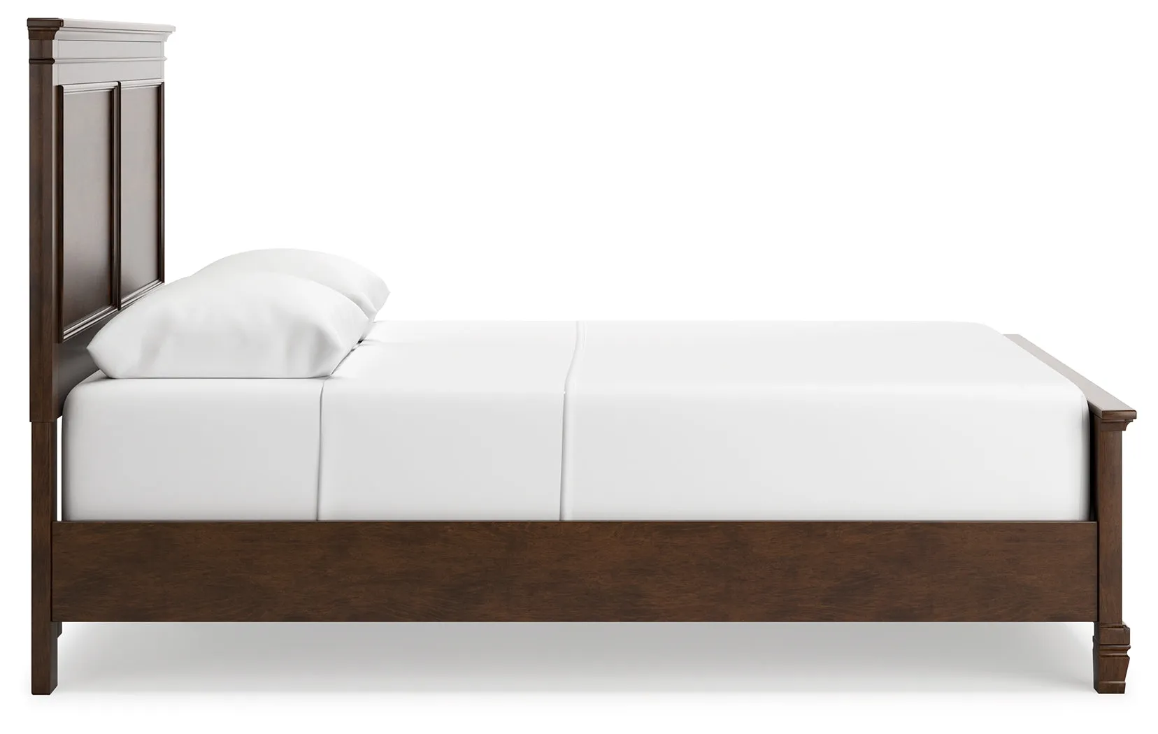 Danabrin Queen Panel Bed with Mirrored Dresser and Nightstand in Brown