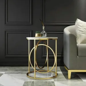 Designer White Round End Table With Marble Top For Home Decor and Office Accent Table