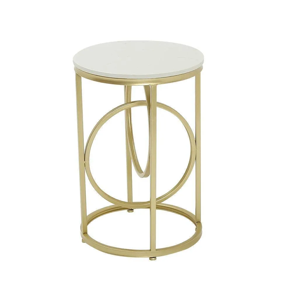 Designer White Round End Table With Marble Top For Home Decor and Office Accent Table