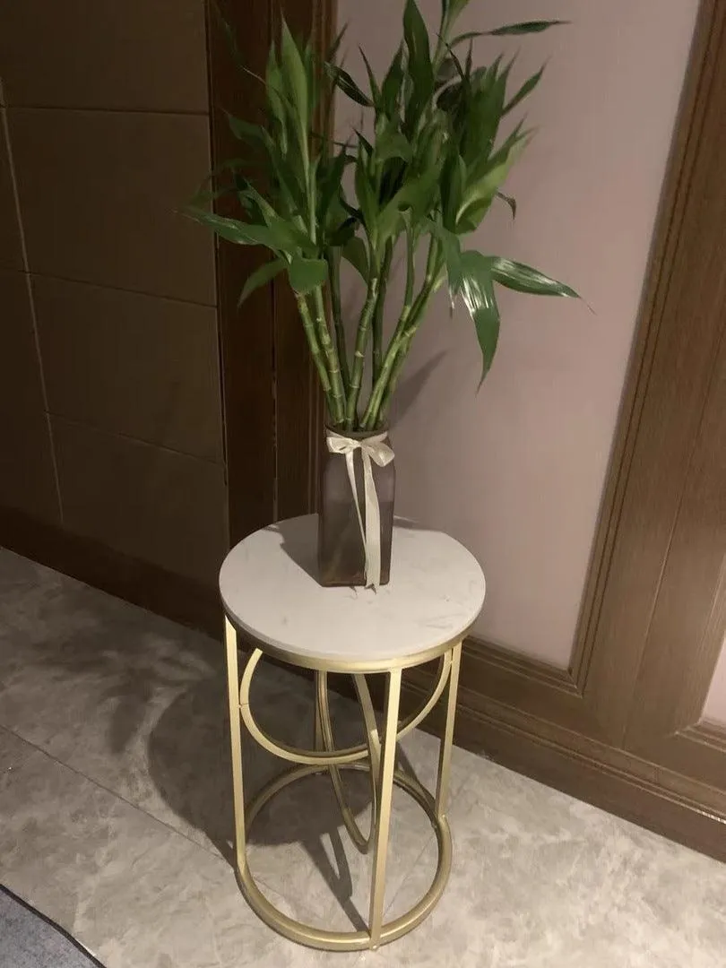 Designer White Round End Table With Marble Top For Home Decor and Office Accent Table
