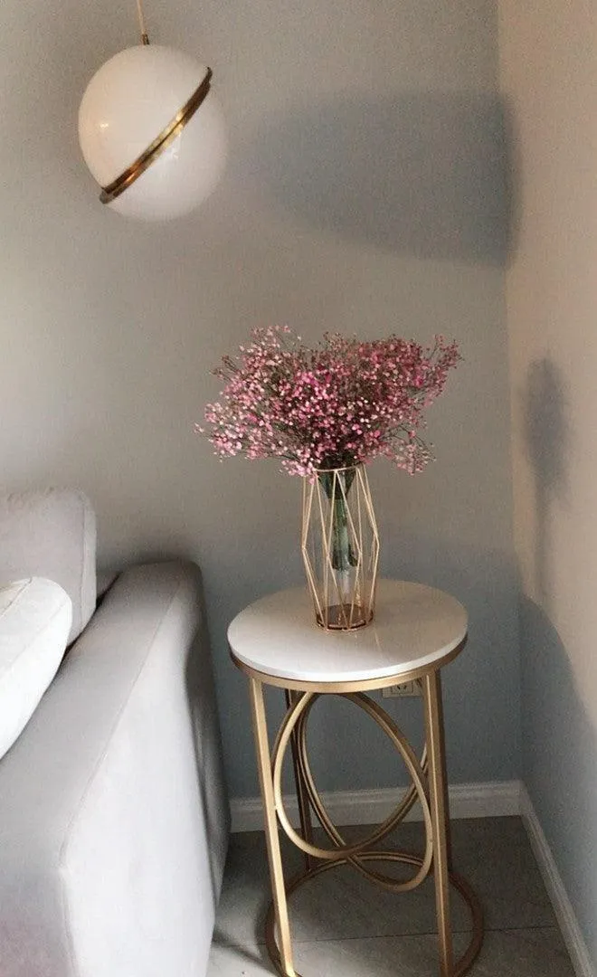 Designer White Round End Table With Marble Top For Home Decor and Office Accent Table