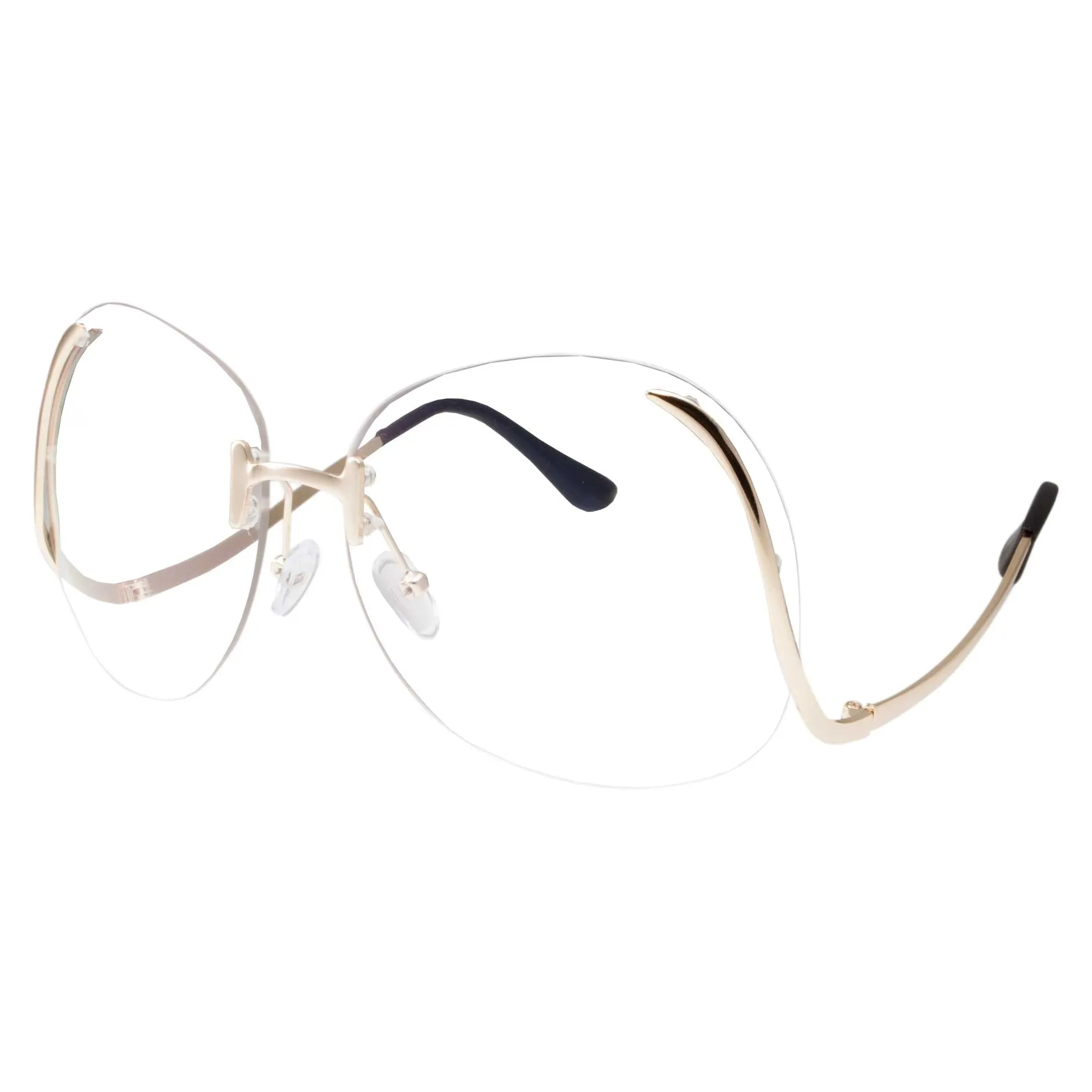 grinderPUNCH Women's Stylish Clear Lens Glasses Rimless Oversized