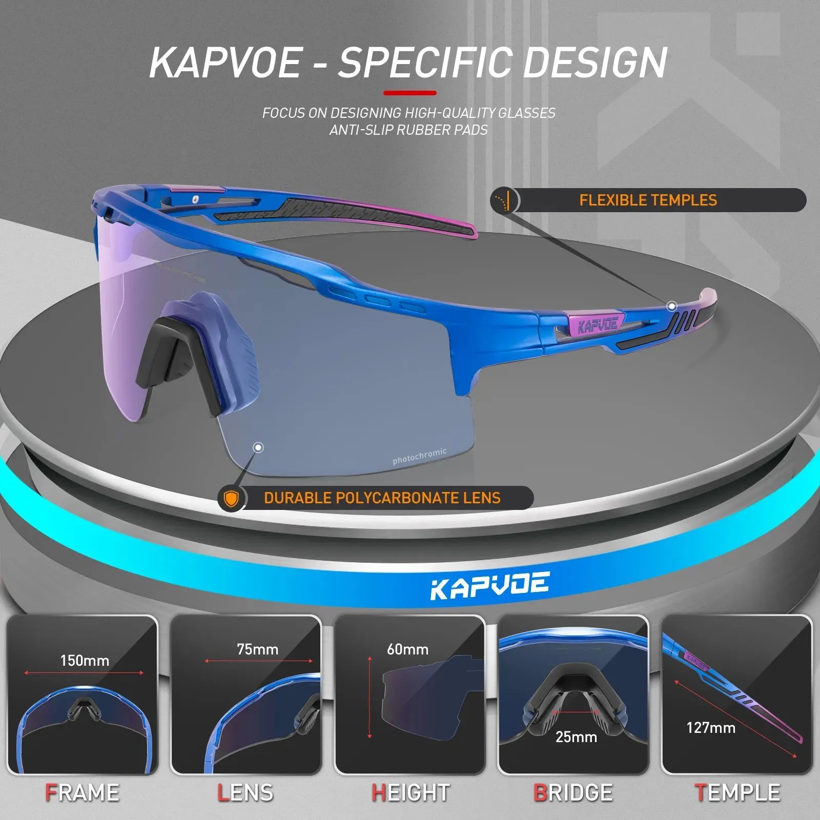 Kapvoe Photochromic Sunglasses Cycling Glasses for Men Women Sports Speed Road MTB Mountain Bike Bicycle Cycle Eyewear Goggle
