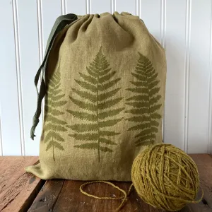 Large Linen Drawstring Bag - Ferns