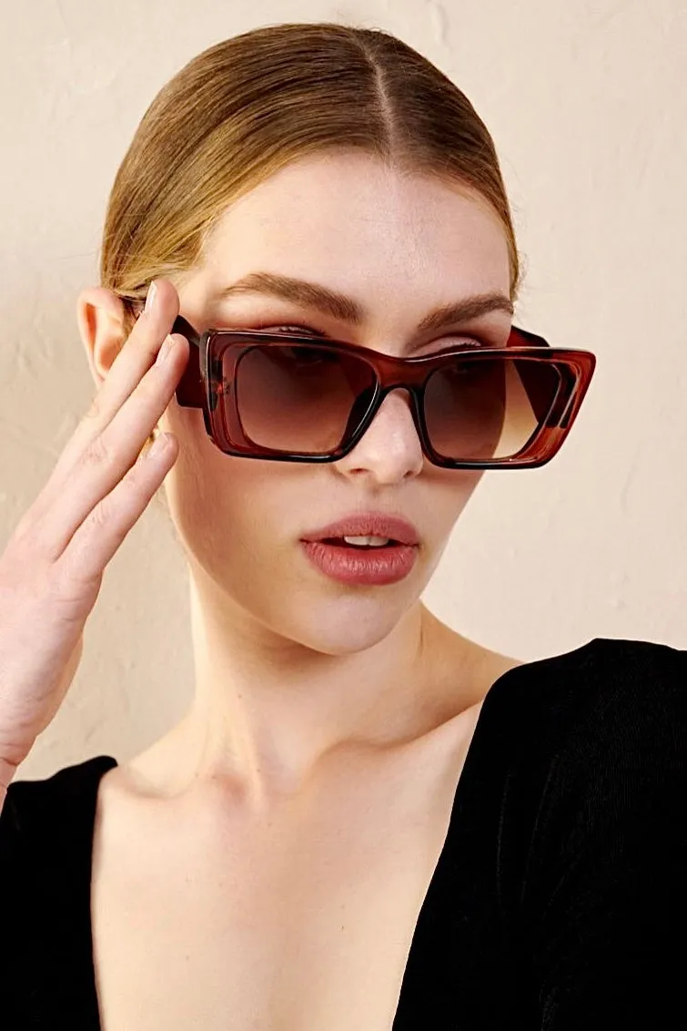 LOU OVERSIZED CAT EYE SUNGLASSES BROWN