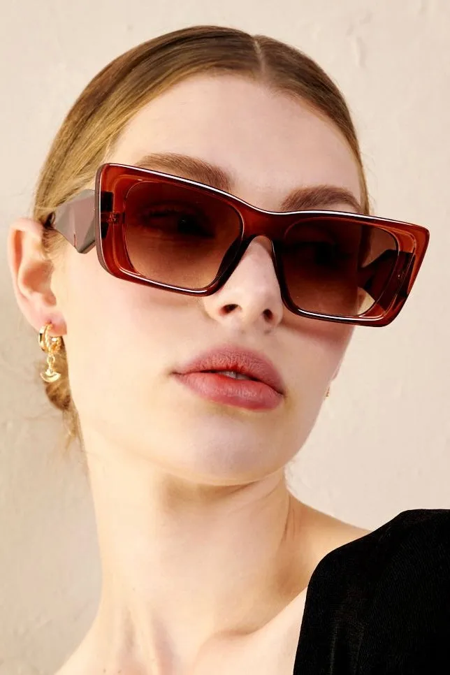 LOU OVERSIZED CAT EYE SUNGLASSES BROWN