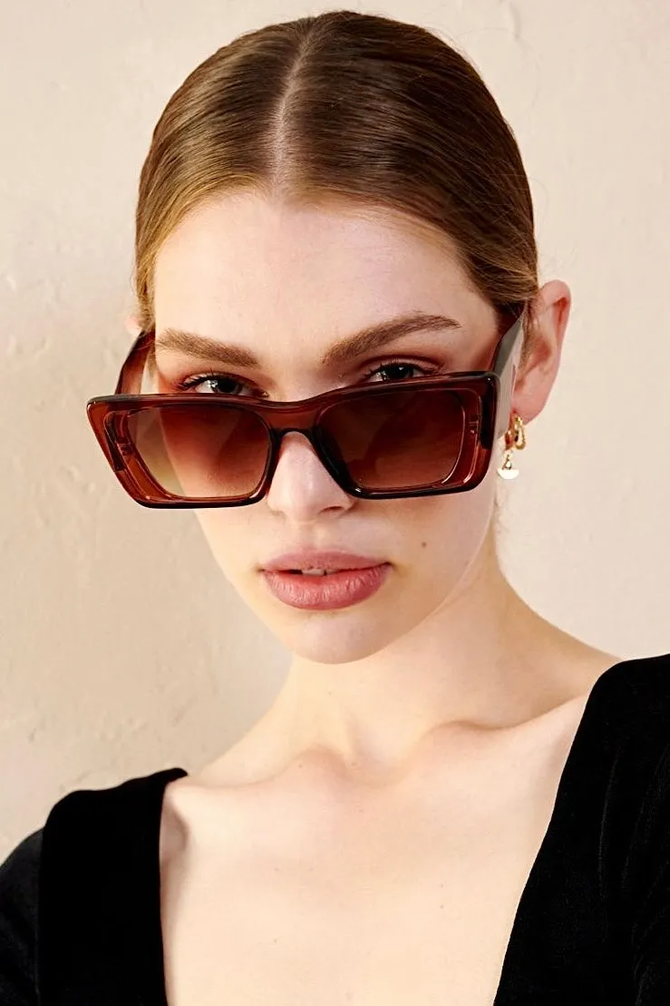 LOU OVERSIZED CAT EYE SUNGLASSES BROWN