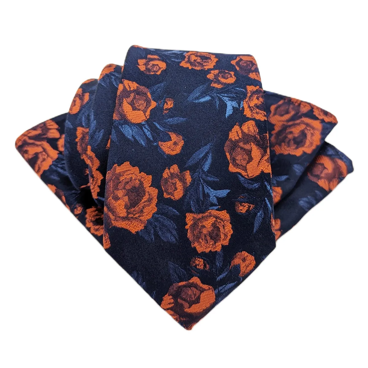 Midnight Orange Rose Silk Wedding Tie