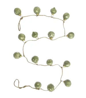Olive Green, Embossed Recycled Mercury Glass Ball Ornament Garland w/ Jute Cord