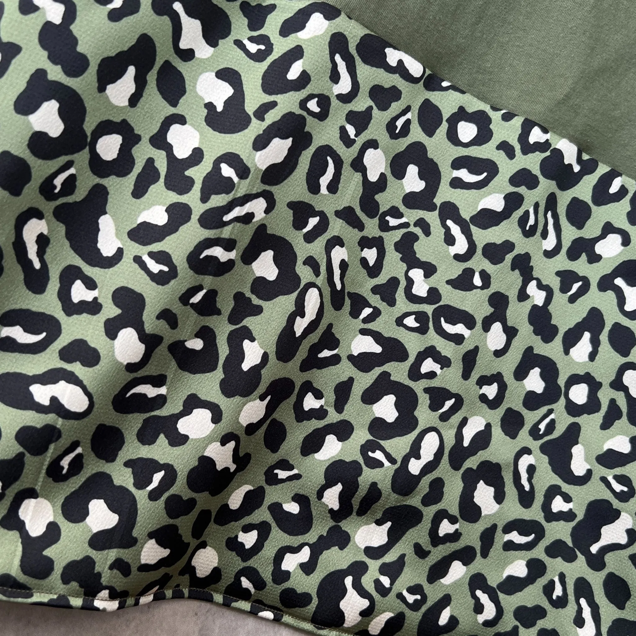 Olive Green Leopard Print Sporty Crop Tee