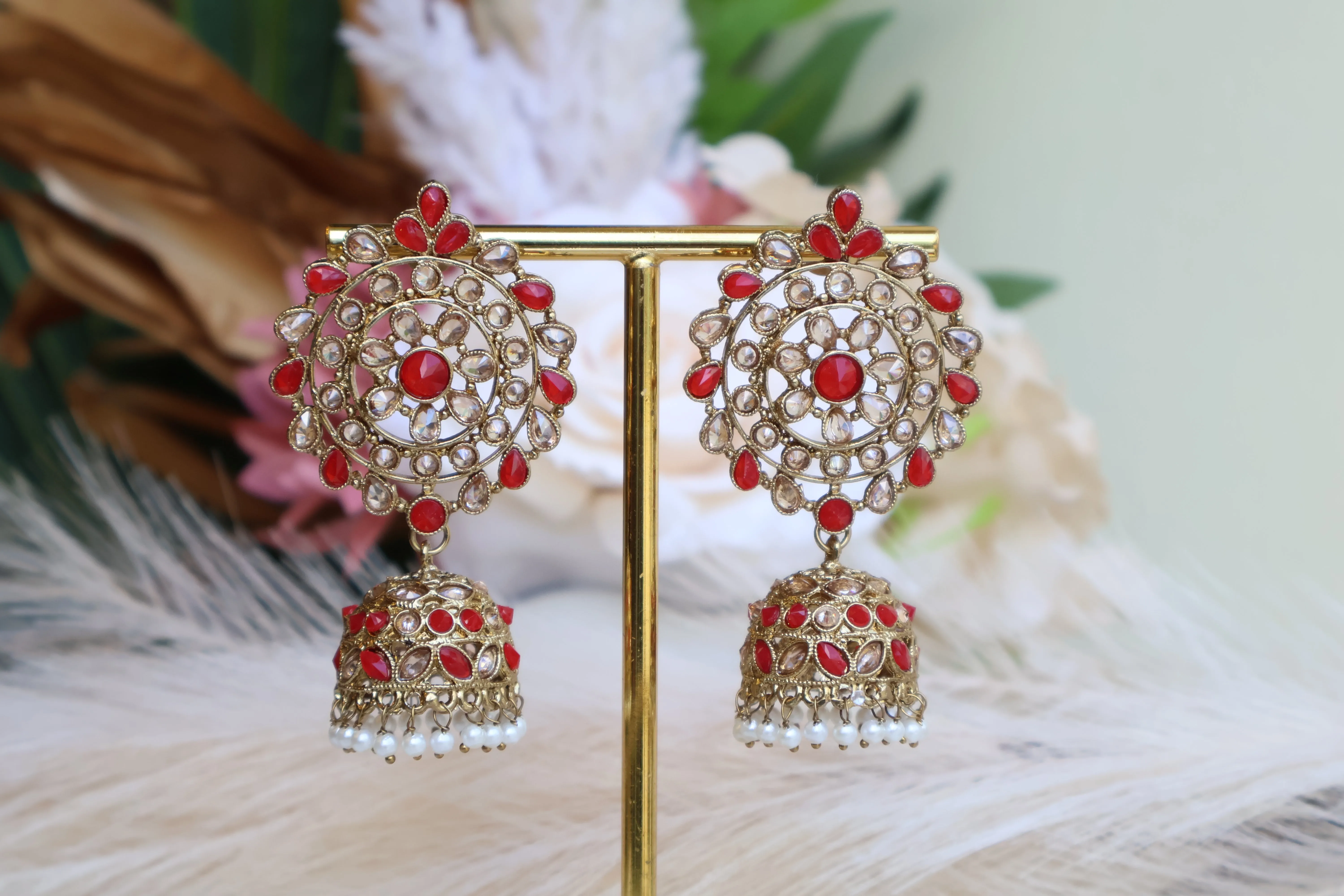 Palak Red Jhumkas