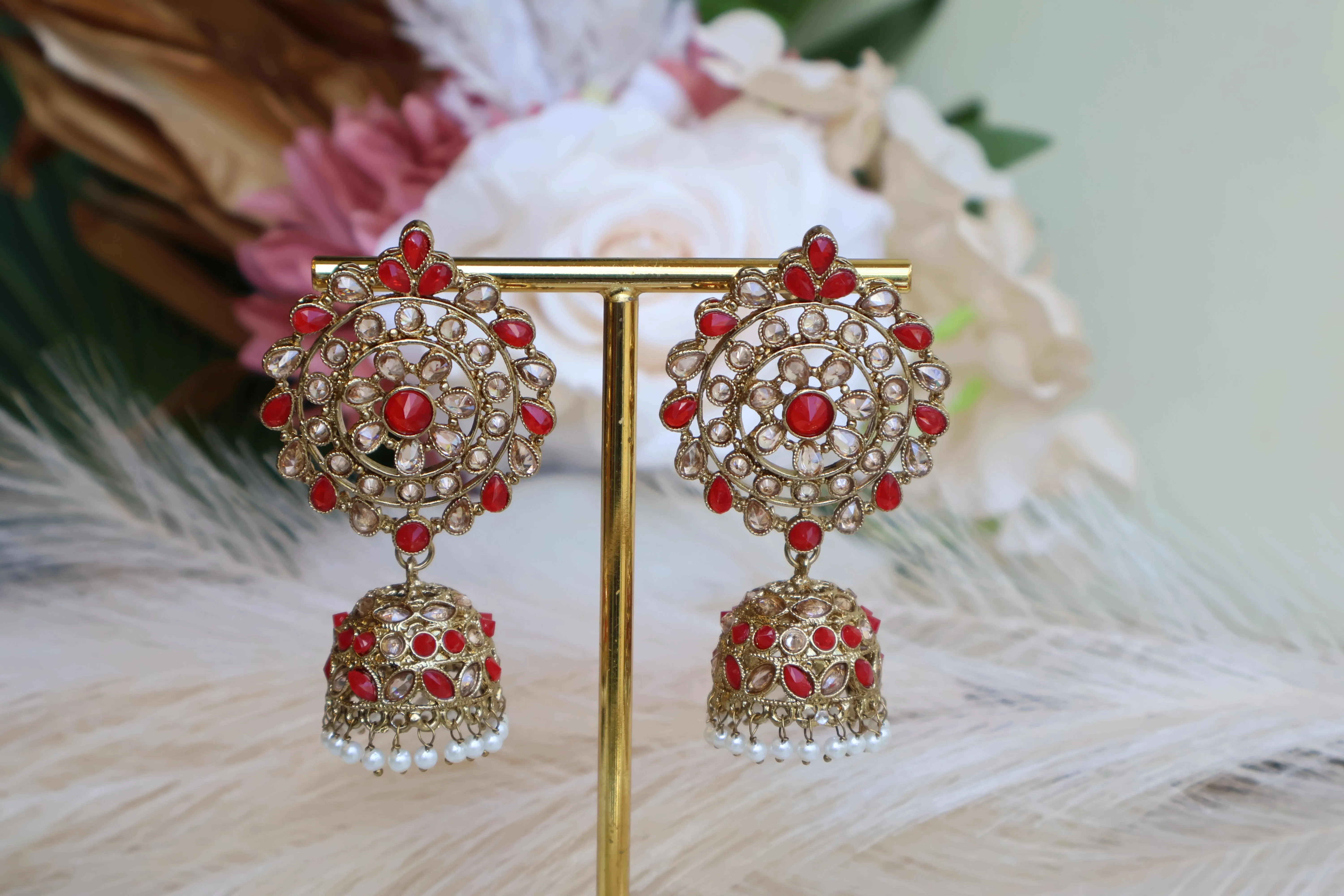 Palak Red Jhumkas