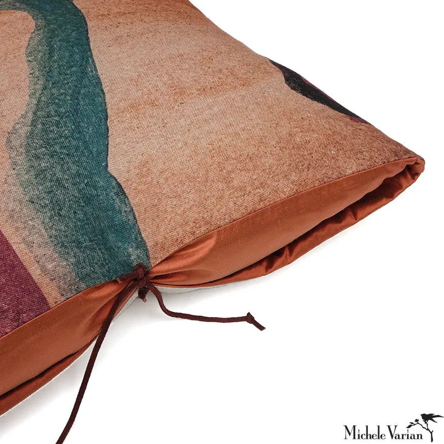 Printed Linen Pillow Ribbon Clay 20x20