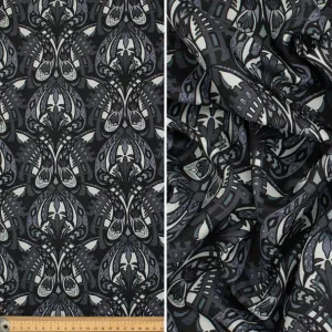 Printed Satin Lining Design-20 Grey Black Abstract Butterflies