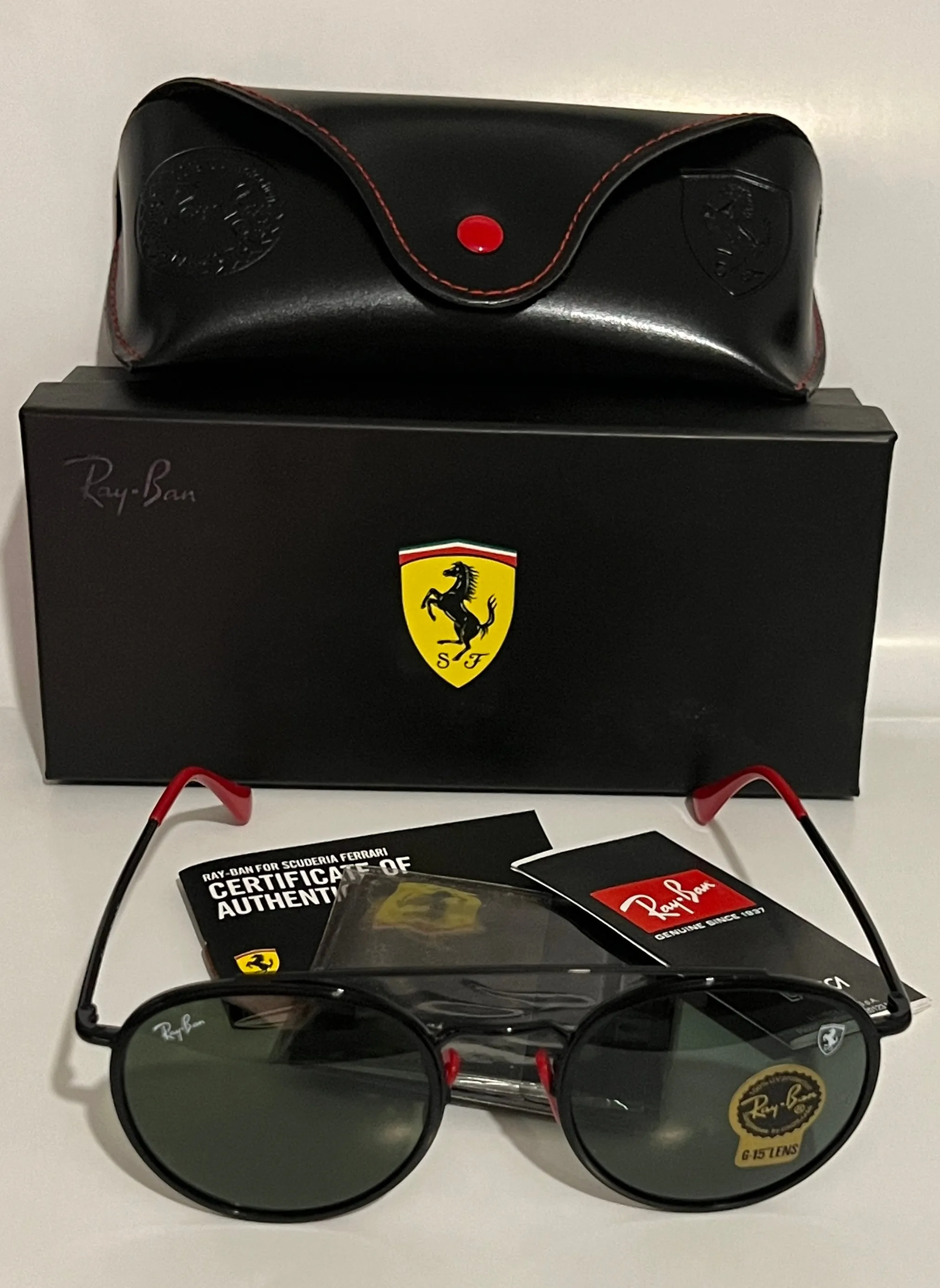 Ray-Ban Ferrari RB3647-M F028/31 Sunglasses - Black Frame, Green Lens
