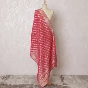 Stunning Rose Pink Synthetic Brocade Dupatta with Silver Stripes and Delicate Border, 85x230 cm-D19319