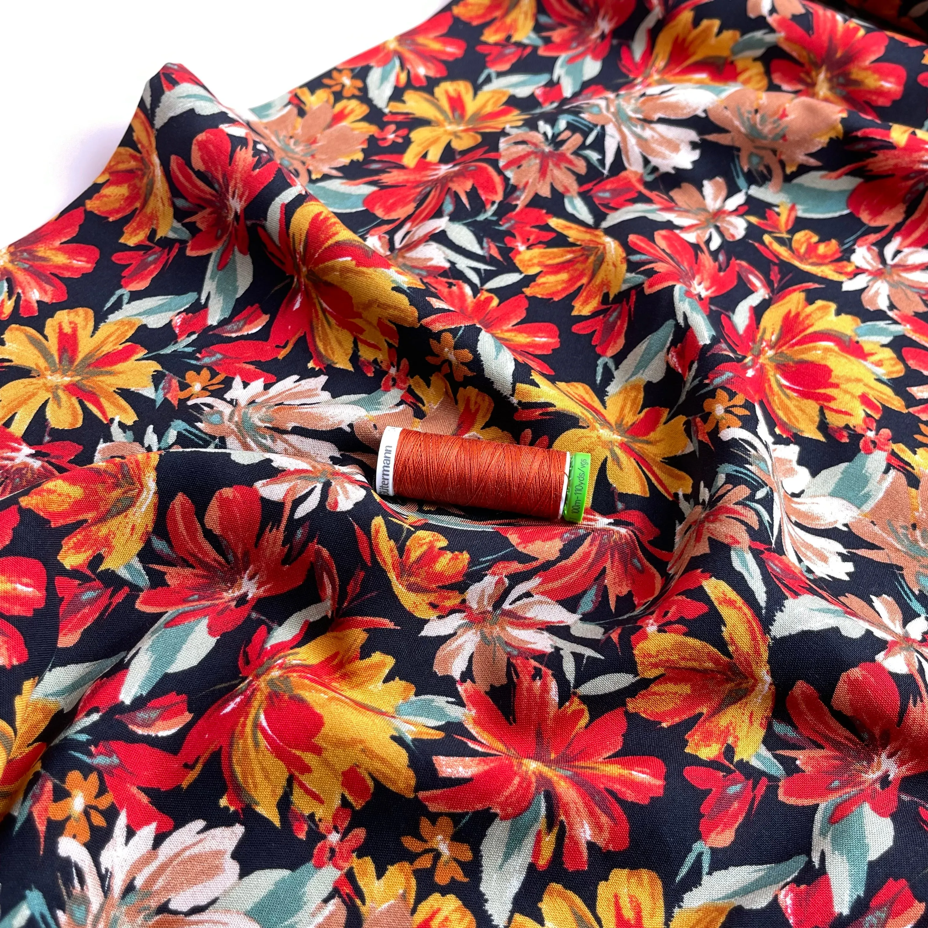 Sunset Flowers Rayon Viscose Fabric