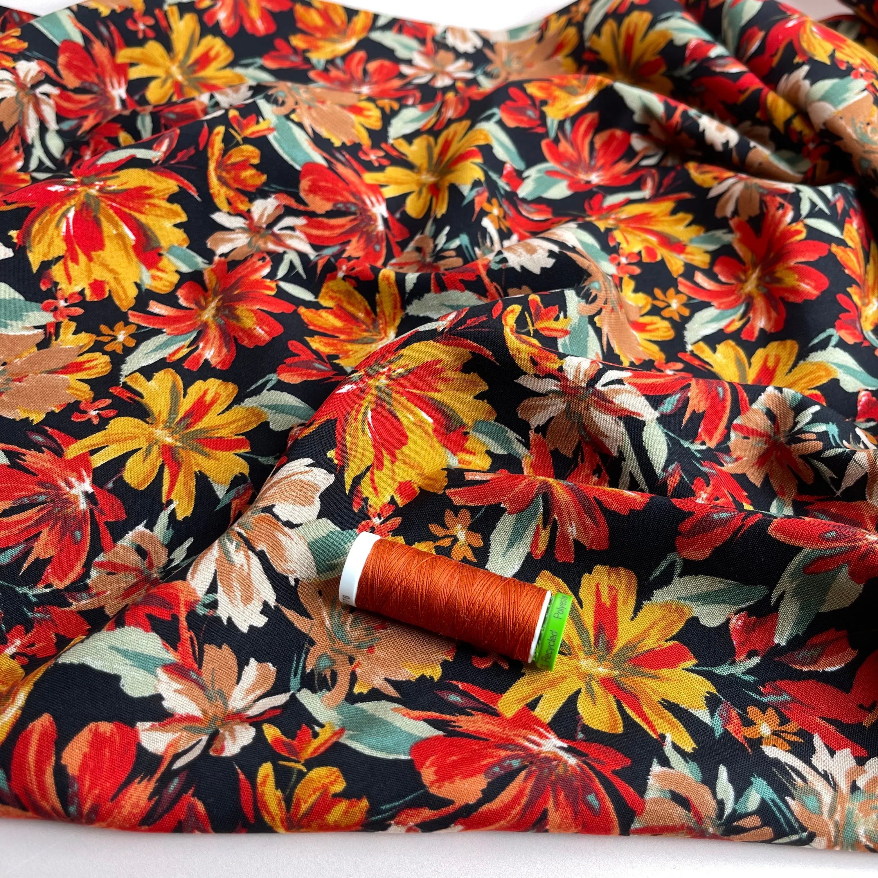 Sunset Flowers Rayon Viscose Fabric