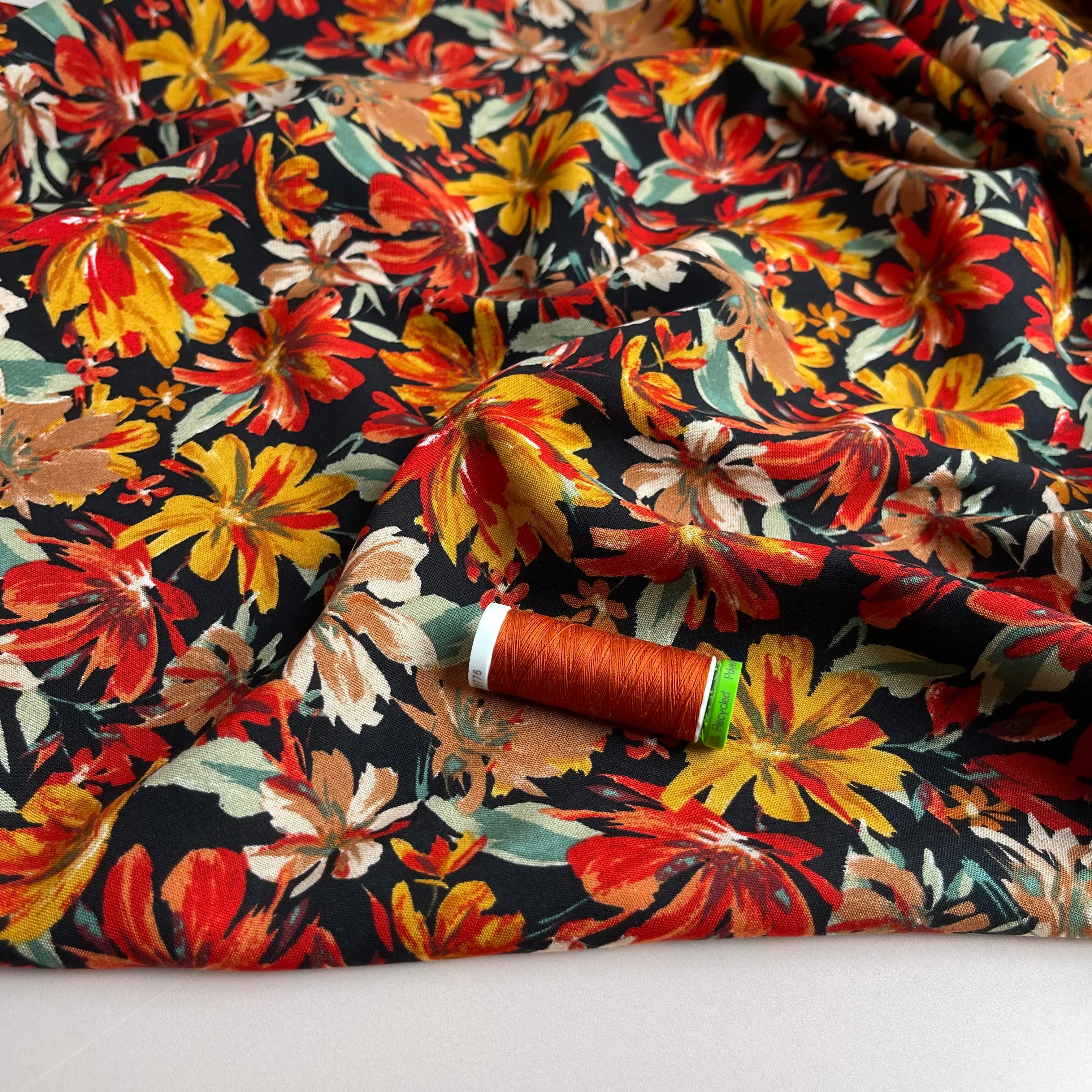 Sunset Flowers Rayon Viscose Fabric