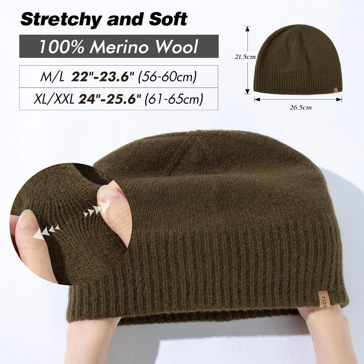 TOP-EX Oversized L/XL/XXL 100% Merino Wool Beanie Fleece Lined Cuffed Watch Fisherman Cap
