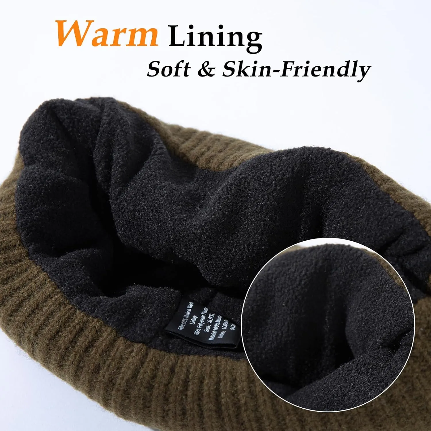 TOP-EX Oversized L/XL/XXL 100% Merino Wool Beanie Fleece Lined Cuffed Watch Fisherman Cap