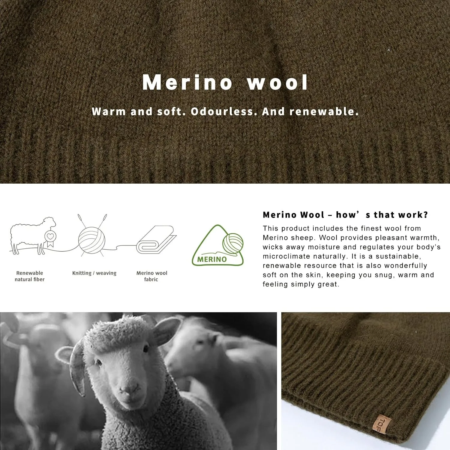 TOP-EX Oversized L/XL/XXL 100% Merino Wool Beanie Fleece Lined Cuffed Watch Fisherman Cap