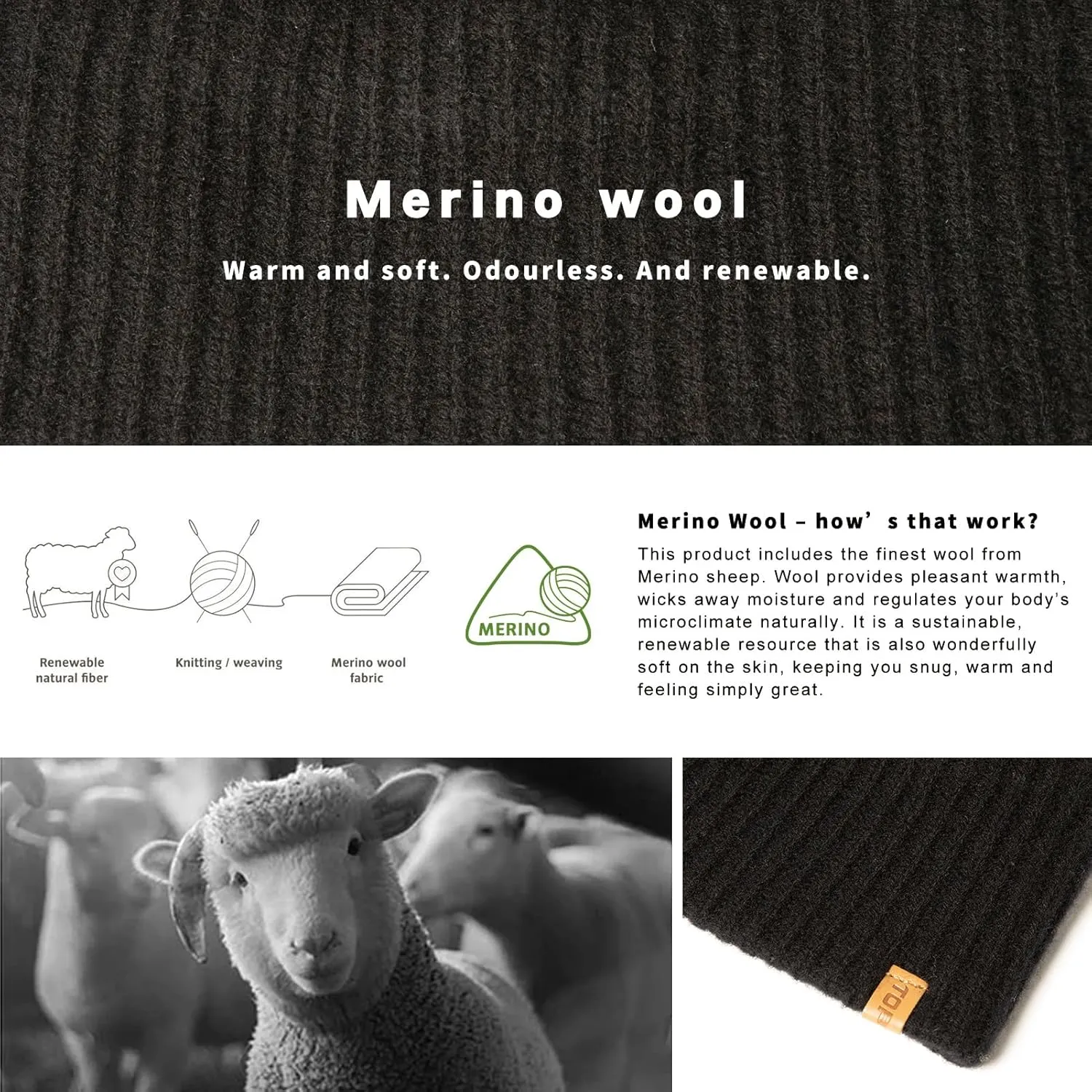 TOP-EX Oversized L/XL/XXL 100% Merino Wool Beanie Fleece Lined Cuffed Watch Fisherman Cap