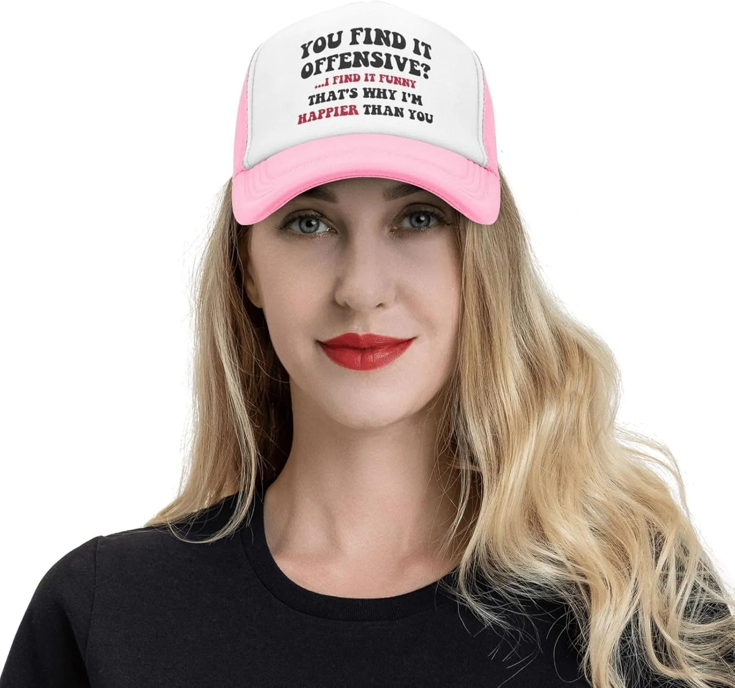 You Find It Offensive? I Find It Funny Trucker Hats for Women Pink Men Funny Slogan Pink Hats for Men