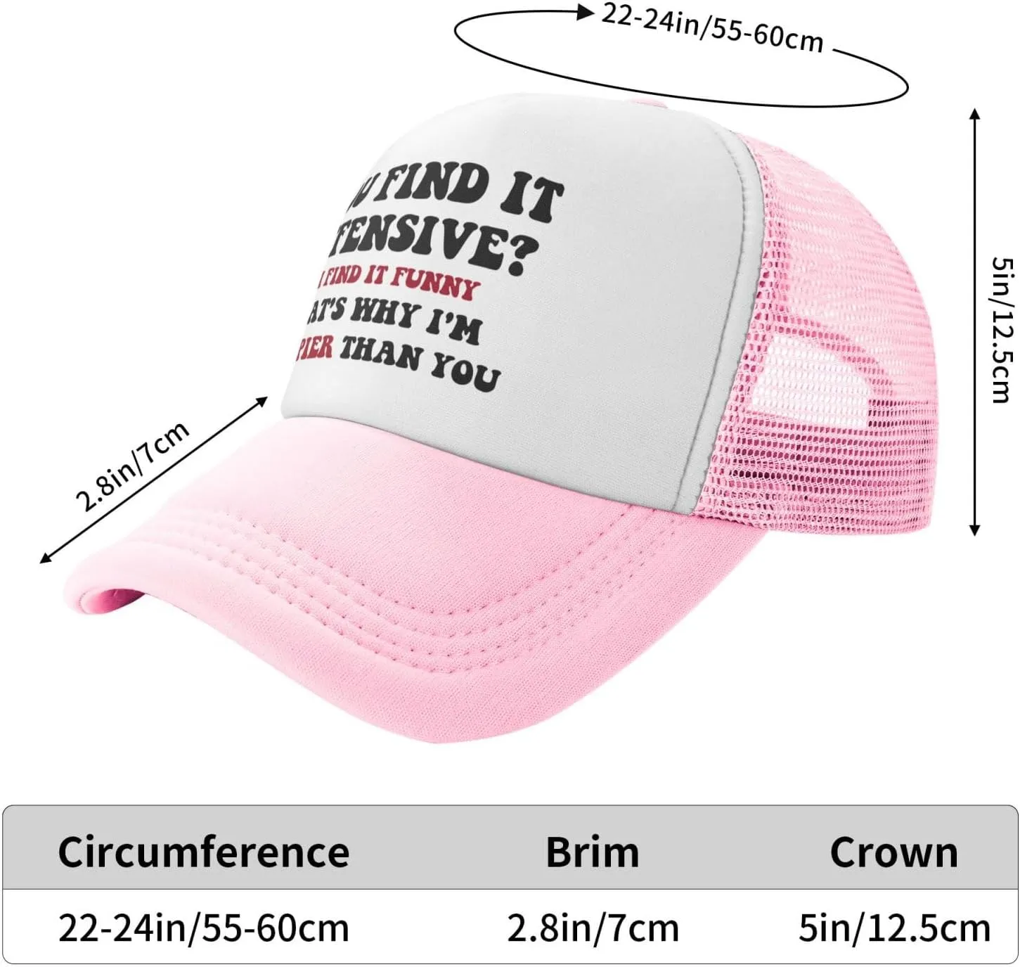You Find It Offensive? I Find It Funny Trucker Hats for Women Pink Men Funny Slogan Pink Hats for Men