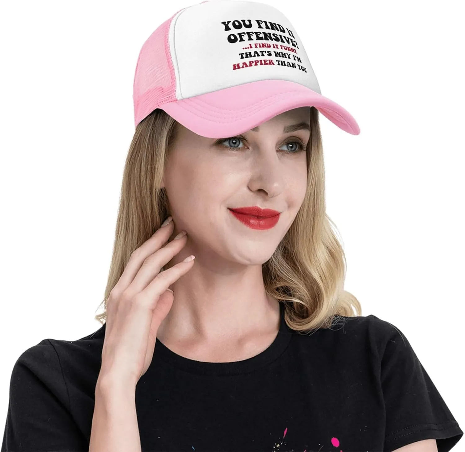 You Find It Offensive? I Find It Funny Trucker Hats for Women Pink Men Funny Slogan Pink Hats for Men