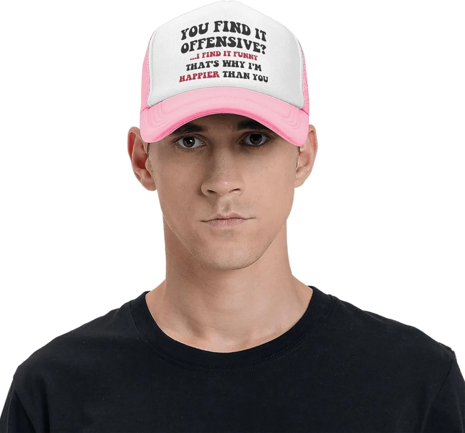 You Find It Offensive? I Find It Funny Trucker Hats for Women Pink Men Funny Slogan Pink Hats for Men