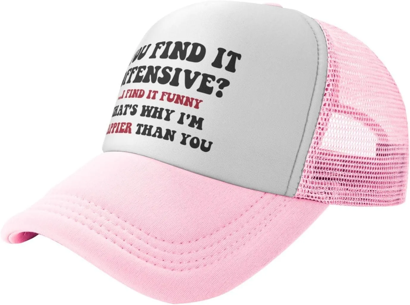 You Find It Offensive? I Find It Funny Trucker Hats for Women Pink Men Funny Slogan Pink Hats for Men